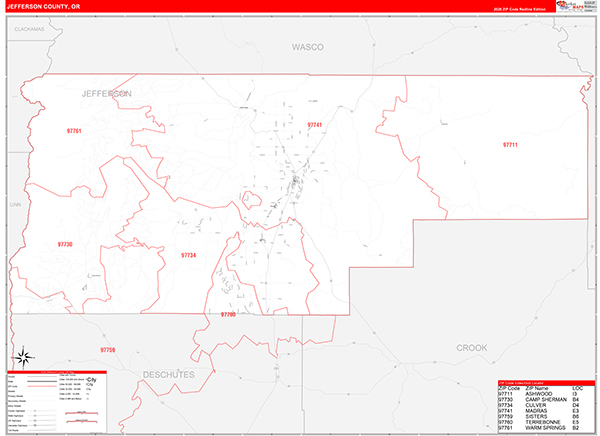 Jefferson County, OR Zip Code Wall Map