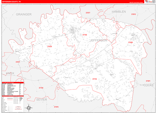 Jefferson County, TN Zip Code Map
