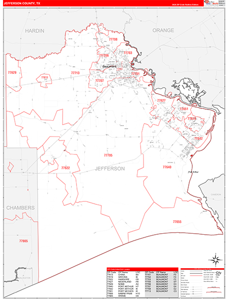 Jefferson County, TX Zip Code Map