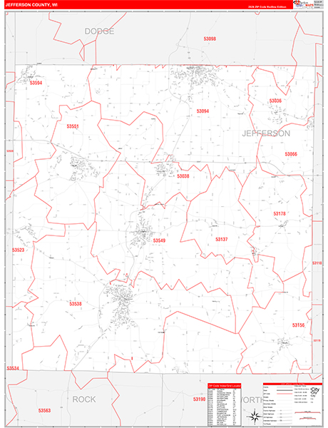 Jefferson County, WI Zip Code Wall Map