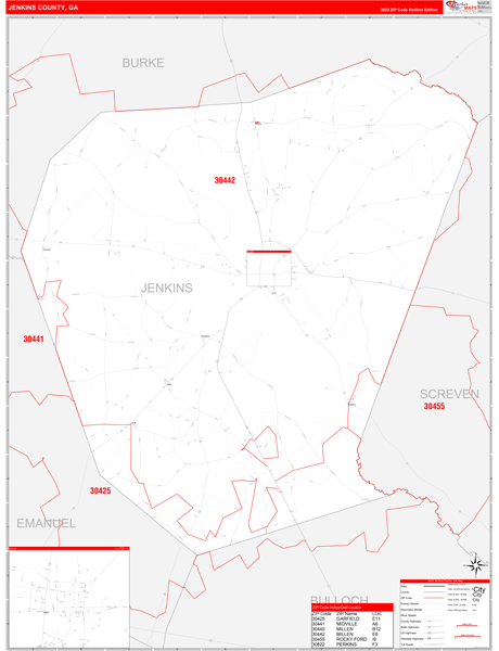 Jenkins County Digital Map Red Line Style
