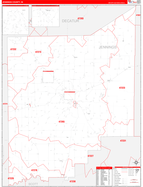 Jennings County Digital Map Red Line Style