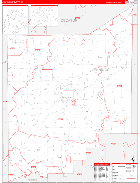 Jennings County, IN Zip Code Map