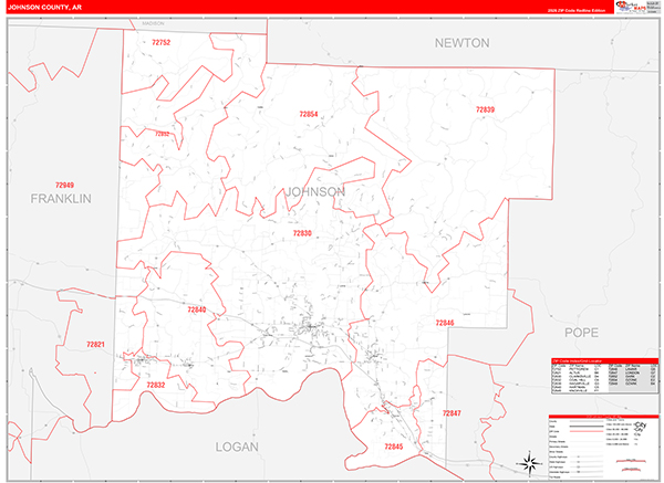 Johnson County, AR Zip Code Map