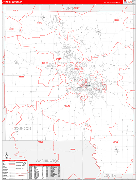 Johnson County, IA Zip Code Wall Map