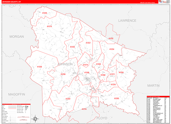 Johnson County, KY Zip Code Map