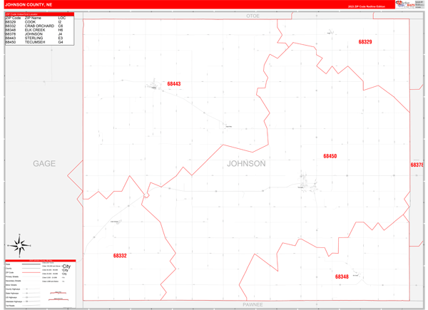 Johnson County Ne Zip Code Wall Map Red Line Style By Marketmaps