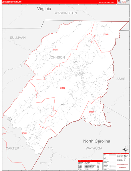 Johnson County, TN Zip Code Map