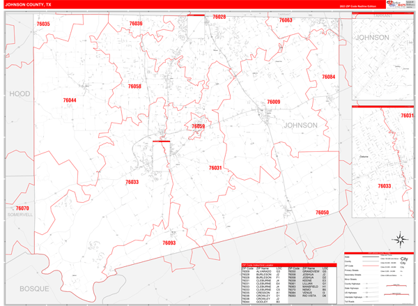 Johnson County Tx Zip Code Maps Red Line