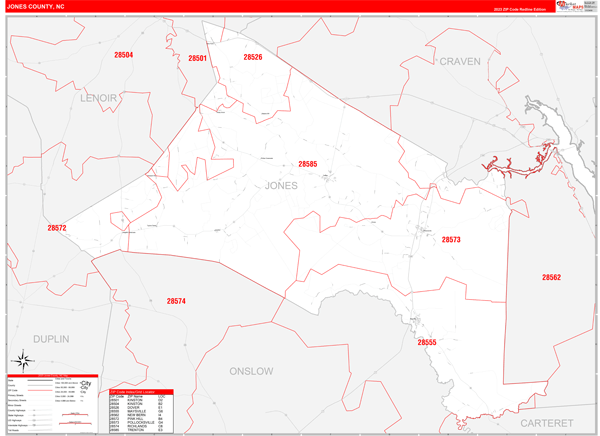 Jones County Digital Map Red Line Style
