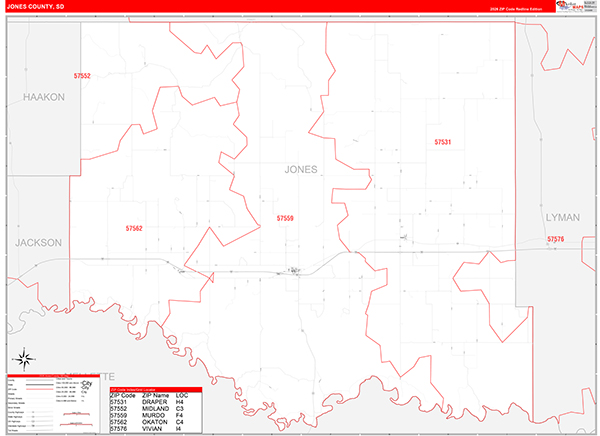 Jones County, SD Zip Code Map