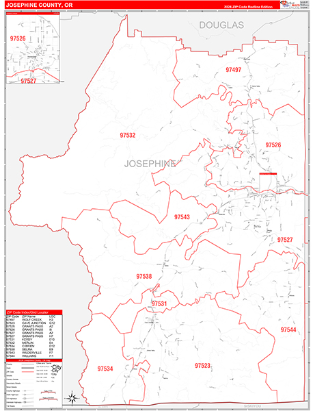 Josephine County, OR Zip Code Wall Map