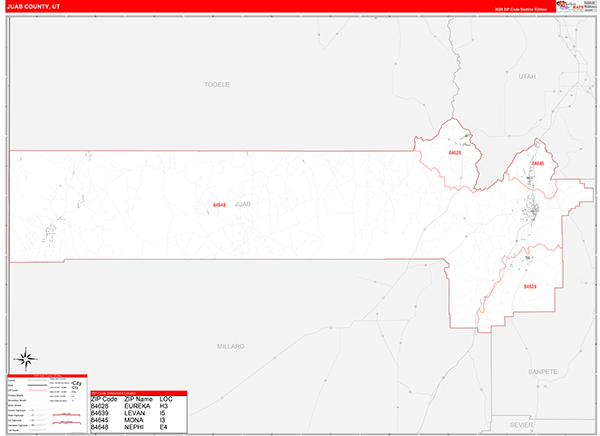 Juab County, UT Zip Code Wall Map