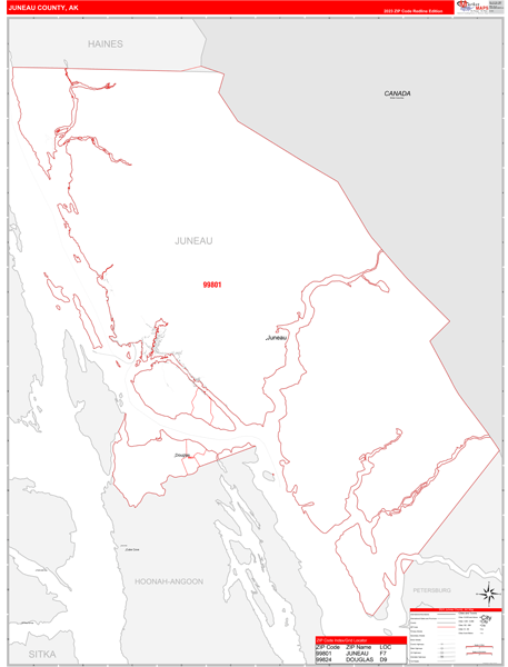 Juneau Borough (County), AK Zip Code Wall Map