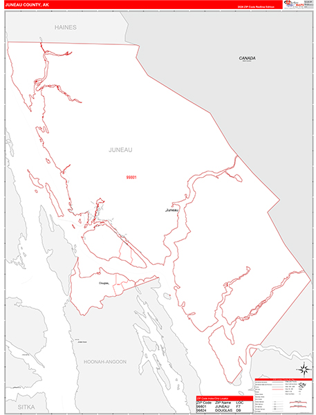 Juneau Borough (County), AK Carrier Route Wall Map