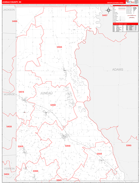 Juneau County, WI Zip Code Wall Map