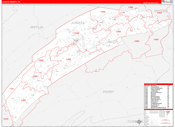 Juniata County, PA Wall Map Red Line Style