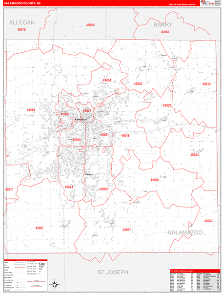 Kalamazoo County, MI Zip Code Map