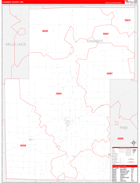 Kanabec County Digital Map Red Line Style
