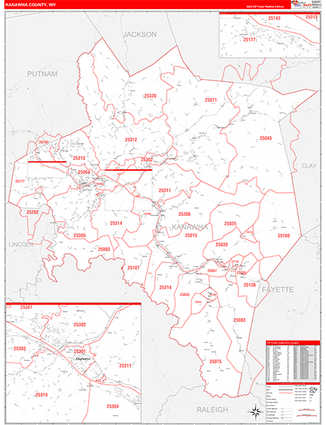 Kanawha County, WV Zip Code Map