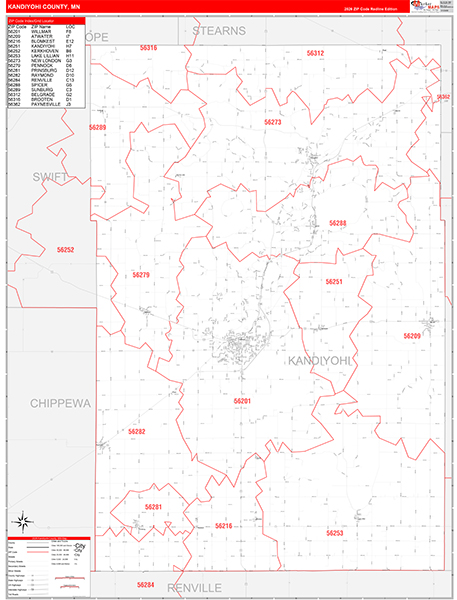 Kandiyohi County, MN Zip Code Map