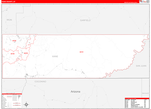 Kane County, UT Zip Code Map