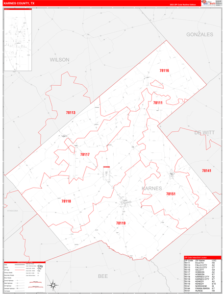 Karnes County Digital Map Red Line Style