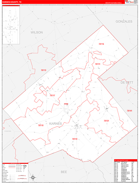 Karnes County, TX Zip Code Map