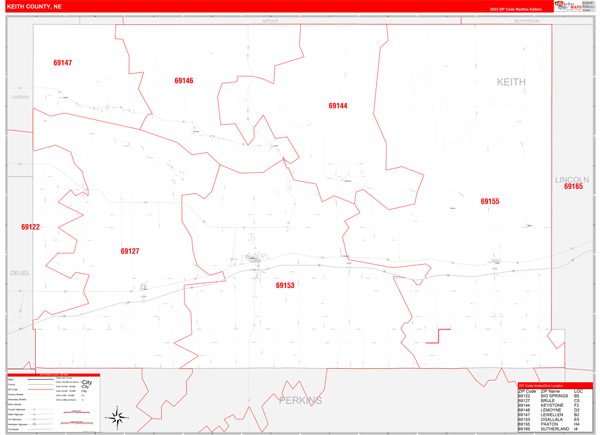 Keith County, NE Wall Map Red Line Style
