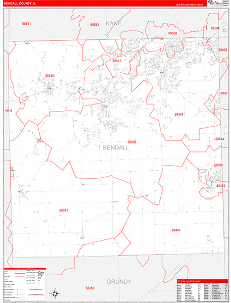 Kendall County, IL Zip Code Map