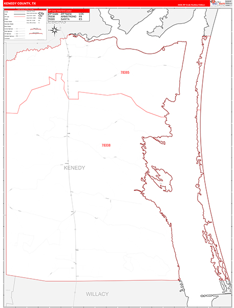 Kenedy County, TX Zip Code Map