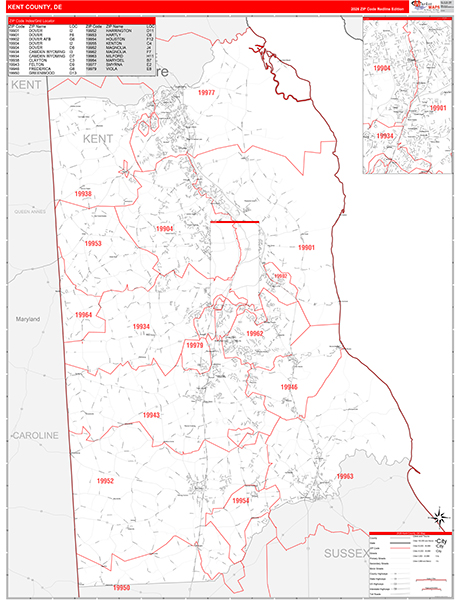 Kent County, DE Zip Code Map