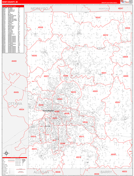 Kent County, MI Zip Code Map
