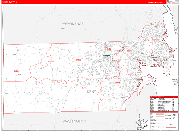 Kent County, RI Zip Code Map