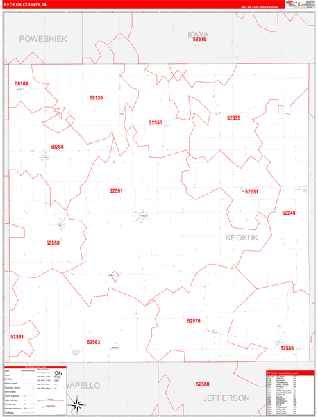 Keokuk County, IA Wall Map Red Line Style