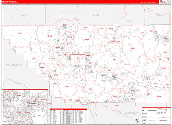 Kern County, CA Map Red Line Style