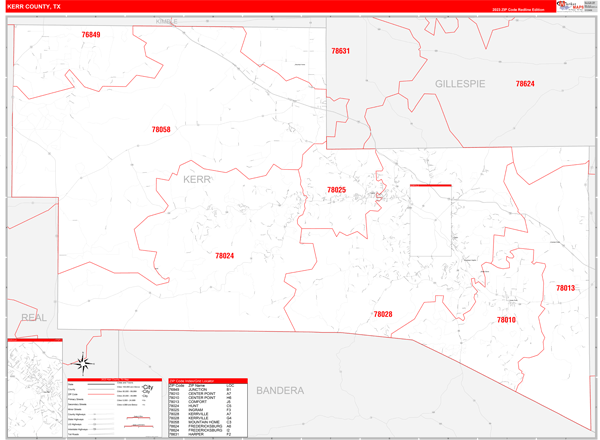 Kerr County Digital Map Red Line Style