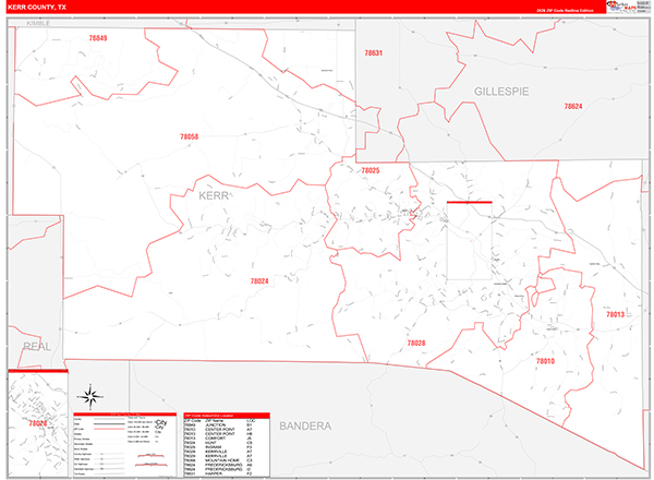 Kerr County, TX Zip Code Map