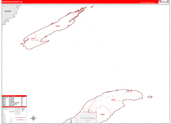 Keweenaw County, MI Zip Code Map