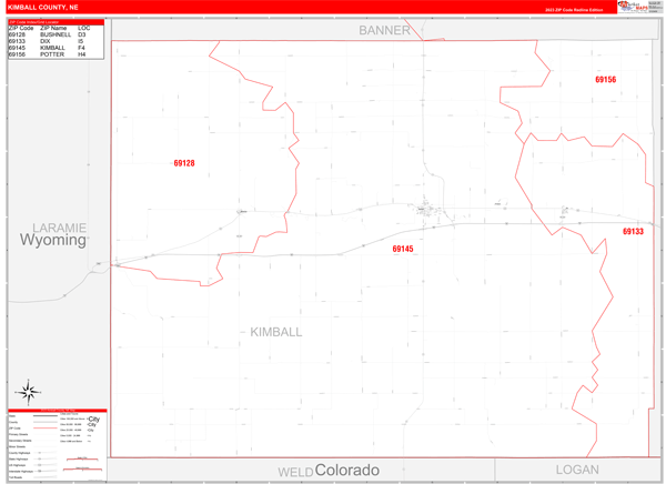Kimball County, NE Wall Map Red Line Style