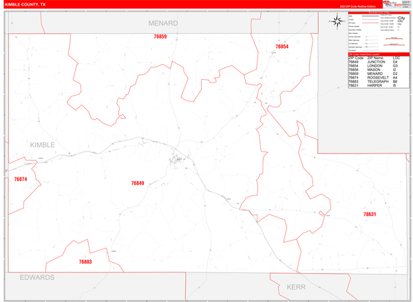 Kimble County Digital Map Red Line Style