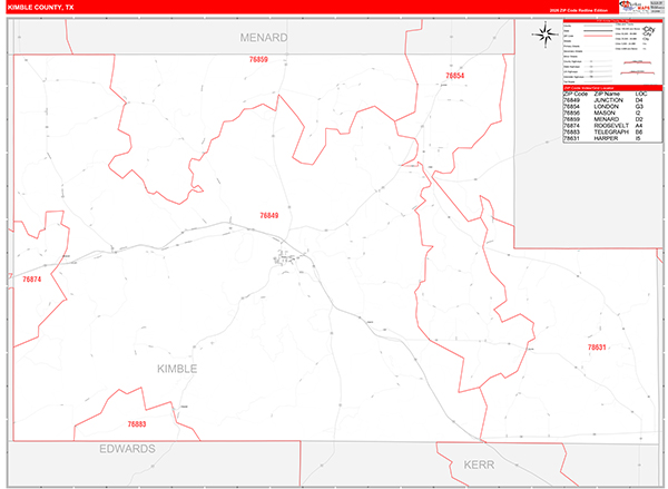 Kimble County, TX Zip Code Map