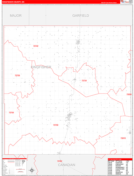 Kingfisher County, OK Carrier Route Wall Map