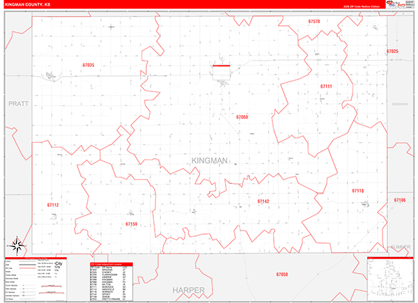 Kingman County, KS Zip Code Wall Map