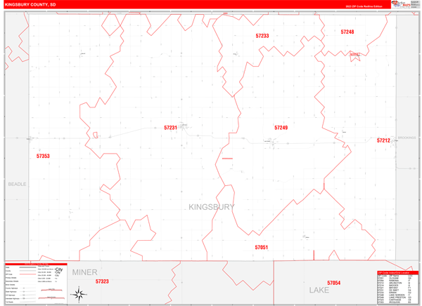 Kingsbury County Digital Map Red Line Style