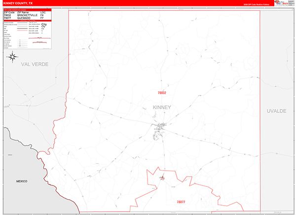 Kinney County, TX Zip Code Map