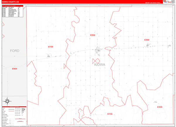 Kiowa County, KS Zip Code Wall Map