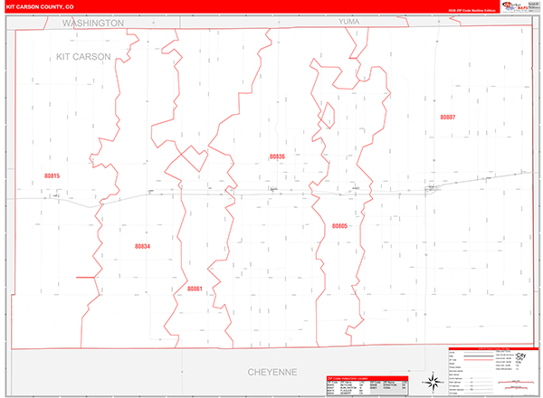 Kit Carson County, CO Zip Code Wall Map Red Line Style by MarketMAPS ...