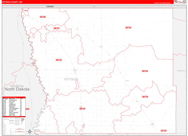Kittson County Digital Map Red Line Style