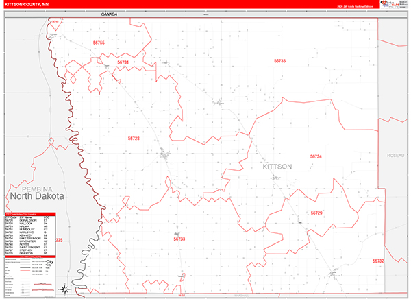 Kittson County, MN Zip Code Wall Map